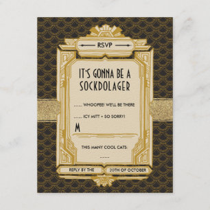 Negro y grandes tarjetas de Gatsby RSVP del oro