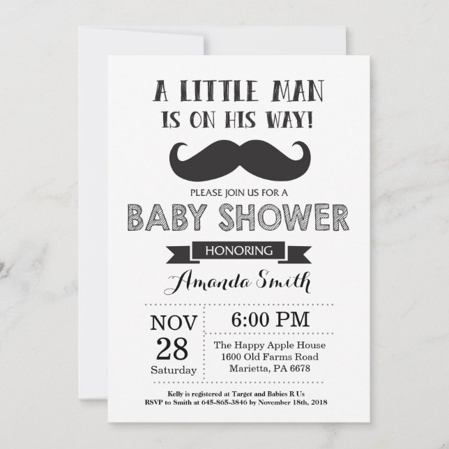 Negro y gris de la invitación de Baby Shower del (Anverso)