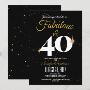 Negro y oro   40 y fabulosa invitación al cumpleañ