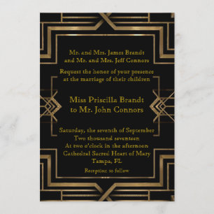 Negro y oro de la invitación de la boda,