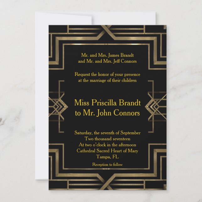Negro y oro de la invitación de la boda, (Anverso)