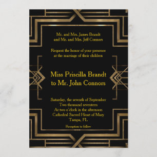 Negro y oro de la invitación de la boda,