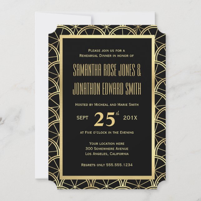 Negro y oro de la invitación de la cena del ensayo (Anverso)