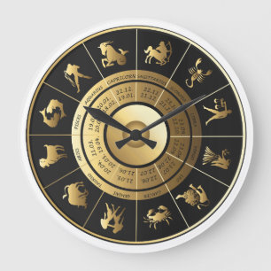 Negro y oro del reloj de pared del zodiaco