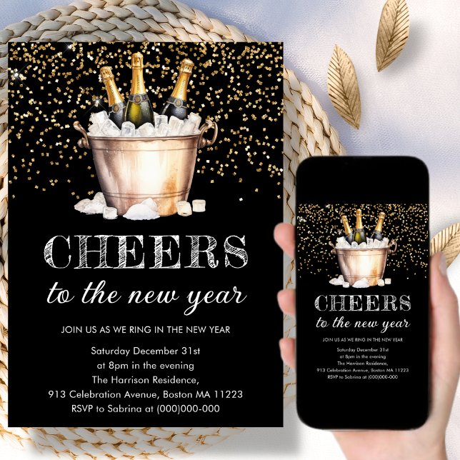 Negro y oro | Saludos A La Invitación De Año Nuevo (Subido por el creador)