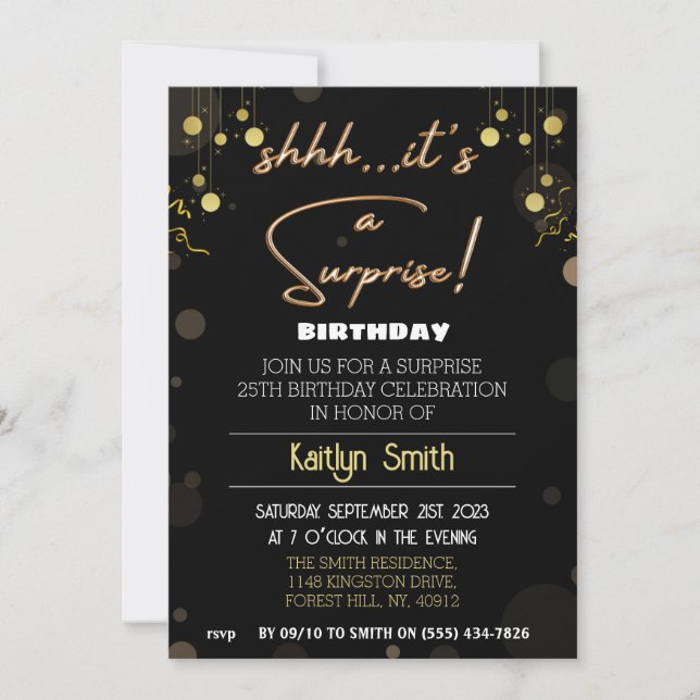 Negro y oro, Shhh...es una invitación sorpresa (Anverso)
