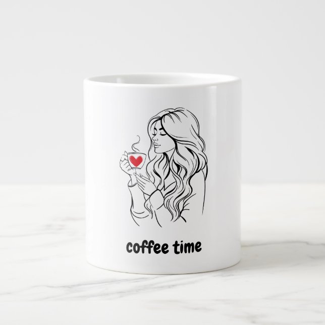 Negro y rojo Ilustracion simple café tiempo taza (Frente)