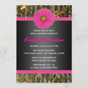 Negro y rosa, camo, invitación a la ducha de novia