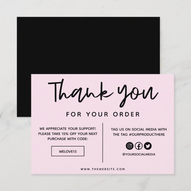 Negro y rosa Gracias Media Insert (Anverso / Reverso)