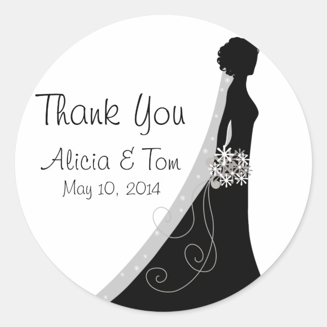 Negros y blancos Gracias Pegatinas de Boda (Anverso)