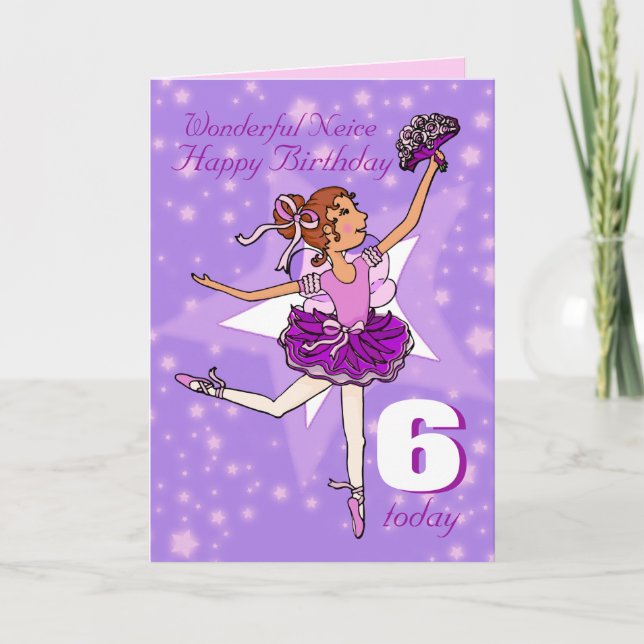 Neice ballerina cumpleaños púrpura tarjeta de edad (Anverso)
