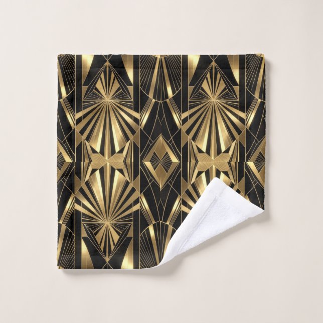 Neo Art Deco Black Gold Geometric Gatsby Bathroom (Toallita)