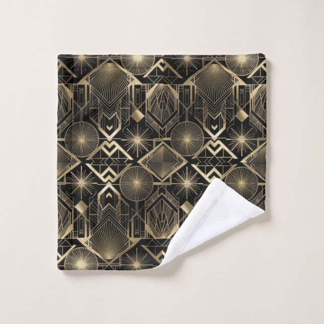 Neo Art Deco Black Gold Geometric Vintage Gatsby  (Toallita)