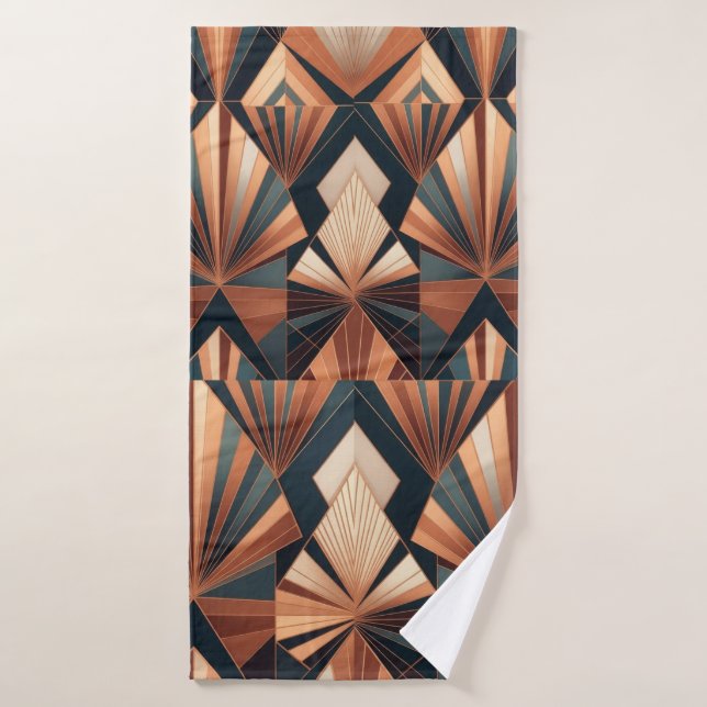 Neo Art Deco Teal Copper Geometric Sunburst (Toalla de baño)