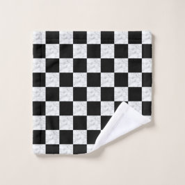 Neo Deco Black and Faux White Marble Checkerboard