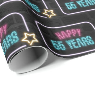 Neon 55th Birthday Marquee En Papel De Envoltura D