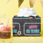 Neon 60th Birthday Marquee En Papel De Envoltura D<br><div class="desc">Signo de neón brillante con una estrella en la pared de la ciudad de ladrillo oscuro por 60 años.</div>