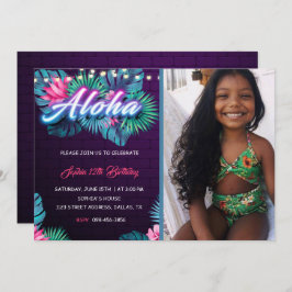 Neon Aloha Tropical Birthday con invitación fotogr