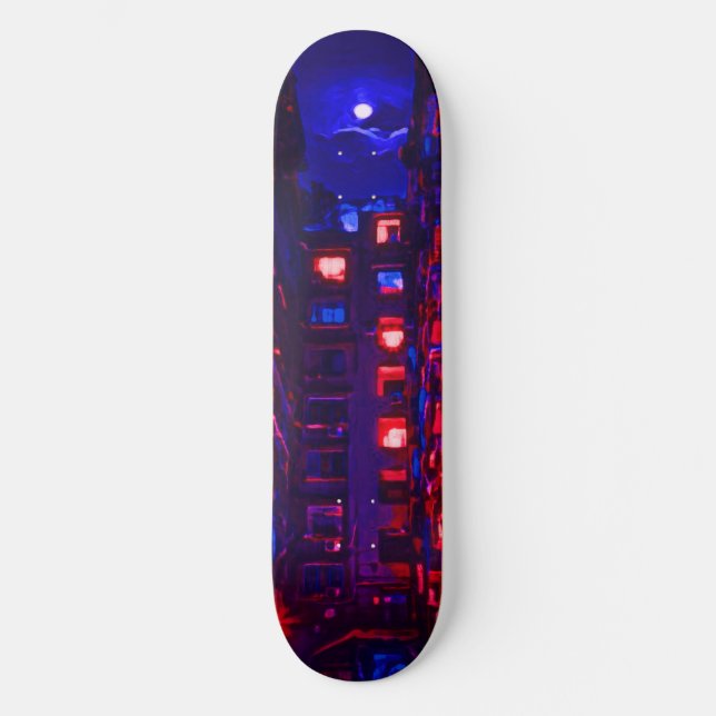 Neon Apartment Building Skateboard Deck (Anverso)