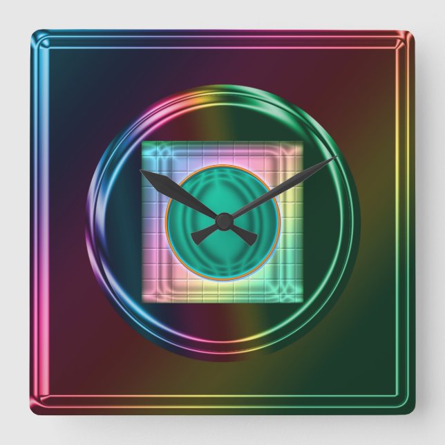 Neón, Arcoiris metálico, Reloj abstracto Funky (Anverso)