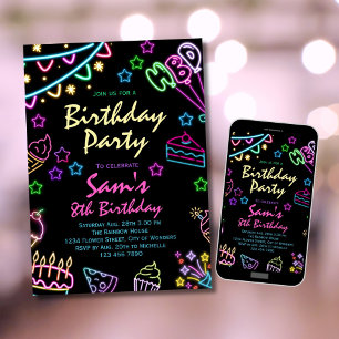 Neon Birthday Invitación Chicas Neon Glow Fiesta