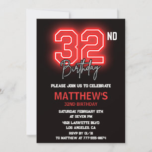 Neon Black 32nd cumpleaños invitación Cumpleaños H