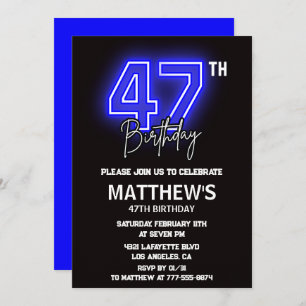 Neon Black 47th cumpleaños invitaciones Men Sport