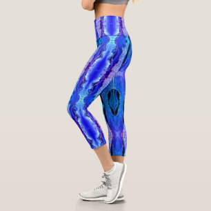 Neon Blue Gold Purpurina Marble Capri Leggings