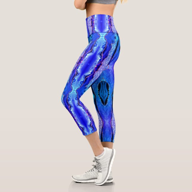 Neon Blue Gold Purpurina Marble Capri Leggings (Izquierda)