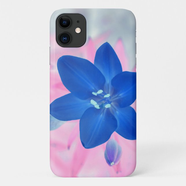 Neon Blue Lily Flower iPhone 11 Funda (Reverso)