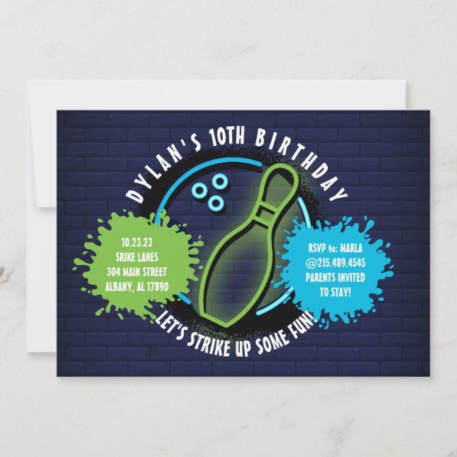 NEON BOWLING BALL NEON GREEN Birthday Party (Anverso)