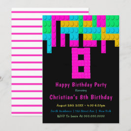 Neon Building Blocks Octava Invitaciones de cumple
