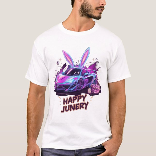 Neon Bunny-Drive | Diseño de camiseta "Happy Juner (Anverso)