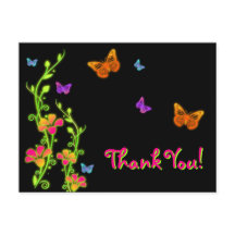 Neon Butterflies & Flowers Gracias Tarjeta Post