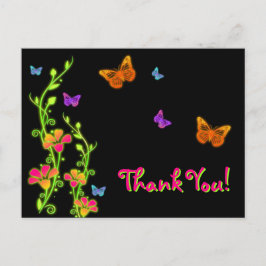 Neon Butterflies & Flowers Gracias Tarjeta Post