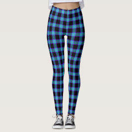Neon Cerulean Blue Plaid Leggings Punk Gótico Emo
