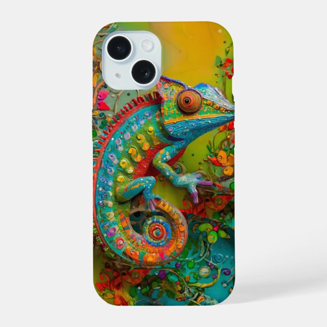 Neon Charlie Chameleon, Textile Rainforest Collage (Reverso )