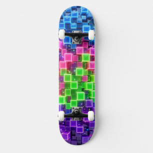 Neón Cubo 3D Patineta - Azul Eléctrico Rosa