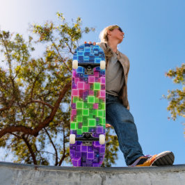 Neón Cubo 3D Patineta - Azul Eléctrico Rosa