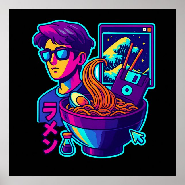 Neon Cyber Ramen - Vaporwave Retro Arte estético (Frente)