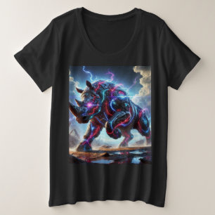 Neon Cyber Rhino Batalla Tee-Shirt Diseño.