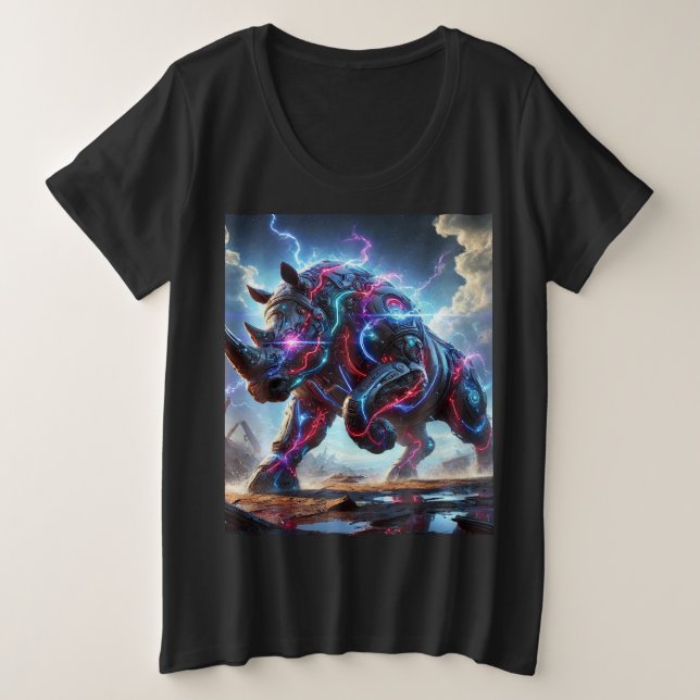 Neon Cyber Rhino Batalla Tee-Shirt Diseño. (Anverso del diseño)