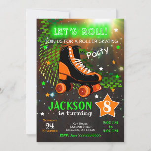 Neon de invitación de cumpleaños para patinar sobr