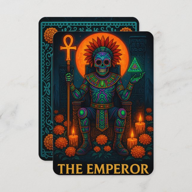 Neon Dia de los Muertos Emperador Tarot Card (Anverso / Reverso)