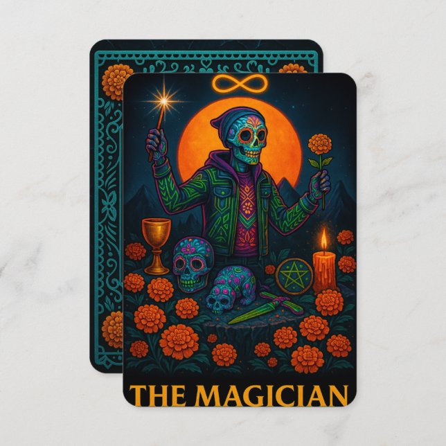 Neon Dia de los Muertos La Tarjeta Tarot Mágica (Anverso / Reverso)