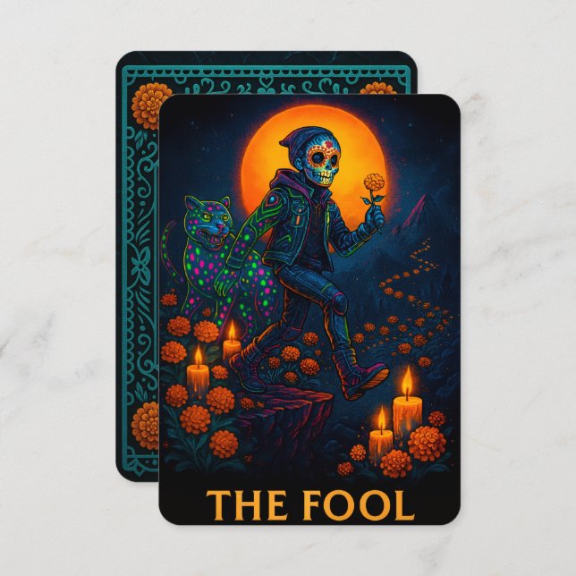 Neon Dia de los Muertos la tarjeta tonta Tarot (Anverso / Reverso)