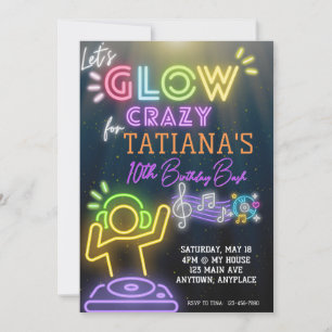 Neon DJ Glow Fiesta Invitación al cumpleaños