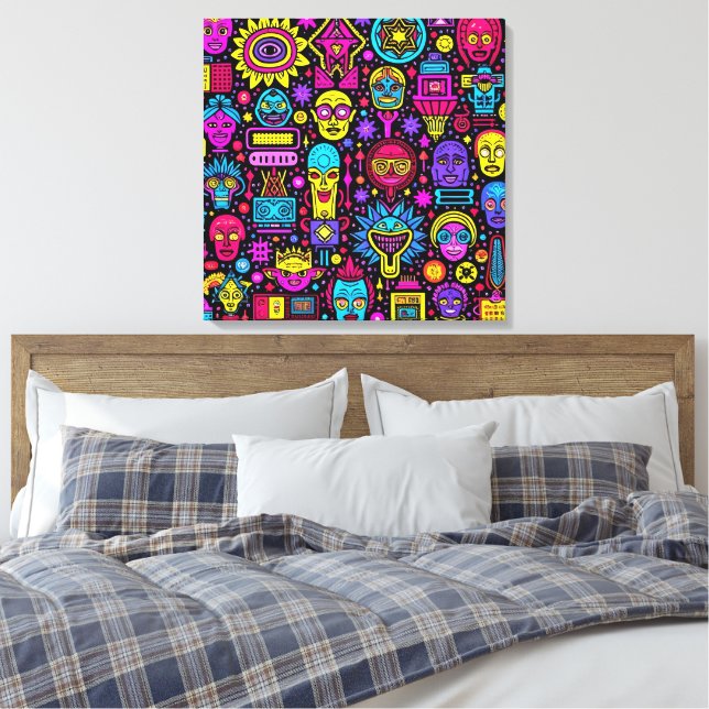 Neon Doodle Faces - Vibrante patrón de arte callej (Insitu(Dormitorio))