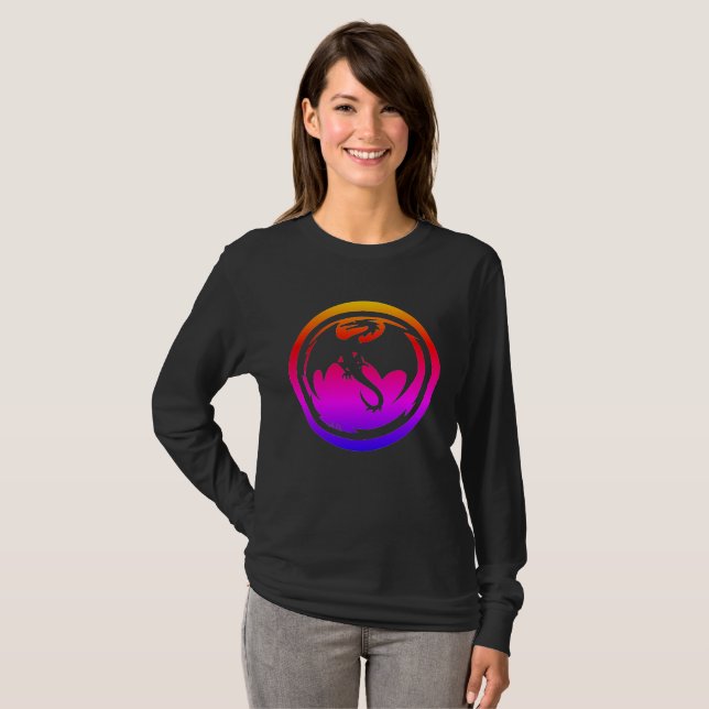 Neón Dragon negro camiseta de manga larga negra (Anverso completo)