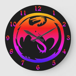 Neon Dragon reloj de pared negra con números